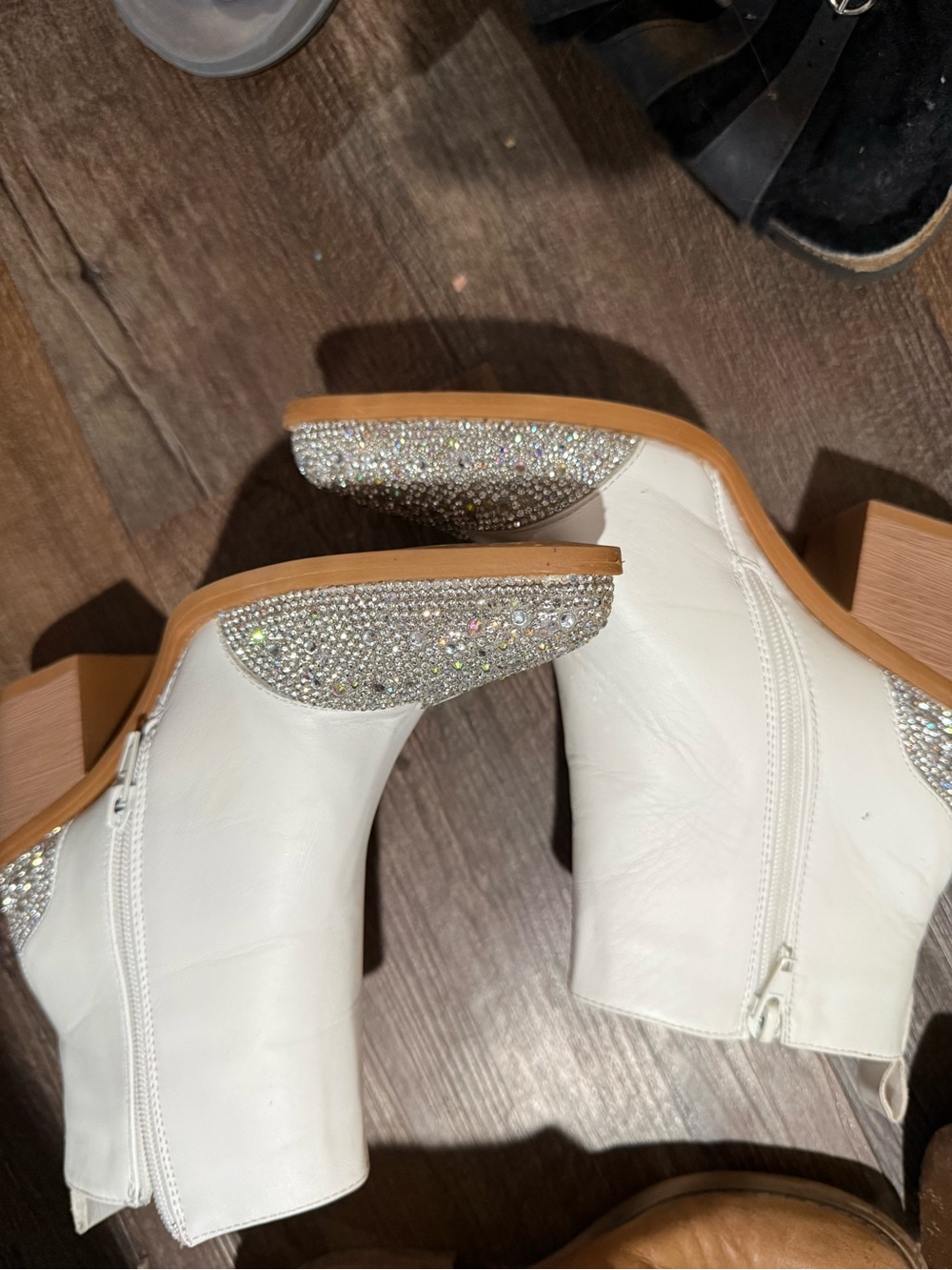 Pierre Dumas White Ankle Boots with Crystal-Embellished Heels